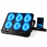 Topsome Laptop Cooling Pad, Laptop Cooler with 6 Quiet Fans for 12-15.6 Inch Notebook, with Height Wind Speed Adjustable Laptop Cooling Stand, 2 USB Ports and Phone Stand