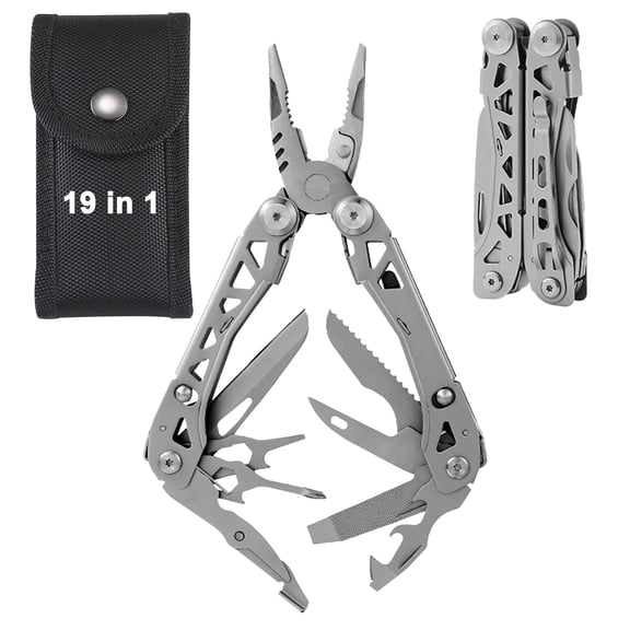 Topsome Multitool with Protective Sheath, 19-in-1 Stainless Steel Self-locking Multi Tool with Pocket Knife and Pliers for Men, Ideal for Survival, Camping, Hiking, Simple Repairs