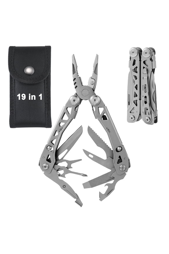 Multitool with Protective Sheath, 19-in-1 Stainless Steel Self-locking Multi Tool with Pocket Knife and Pliers for Men, Ideal for Survival, Camping, Hiking, Simple Repairs