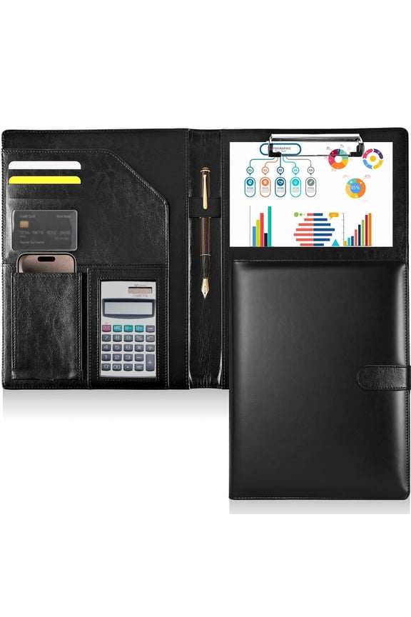 Portfolio Binder Organizer, Portfolio Folder with A4 Letter Size Clipboard Legal Resume Document Organizer, Business Card Holder Calculator Phone Storage