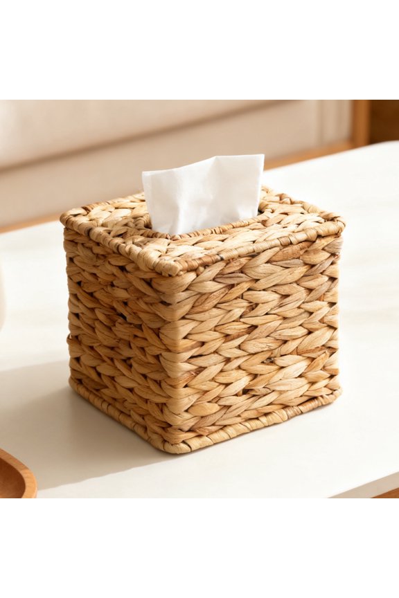 Rattan Tissue Box Cover Square, 5.7 x 5.7 x 5.9" Water Hyacinth Tissue Box Holder, Handwoven Wicker Decorative Facial Tissue Box for Bathroom, Living Room, Kitchen, Office, Table