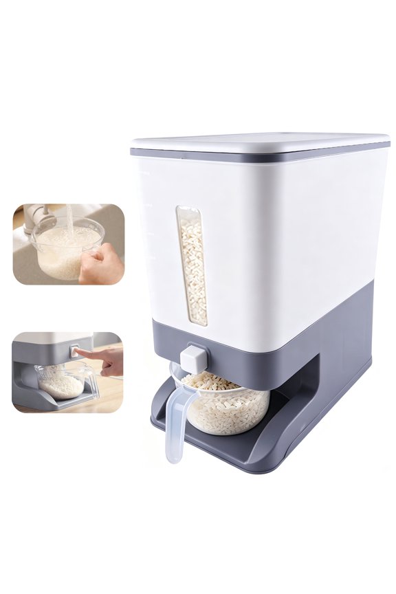 Rice Dispenser, 22 Lbs Rice Storage Container with Measuring Cup and Lid, Airtight Food Storage Container for Kitchen Pantry Household Organization