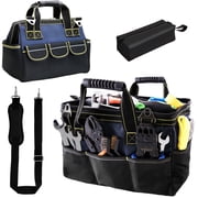 Topsome Tool Bag 17 Inch with 1 Pouch, Heavy Duty Wide Mouth Tool Organizer Tote with Multiple Pockets, Adjustable Shoulder Strap, and Waterproof Hard Base for Men, Mechanic, Home and Work Use