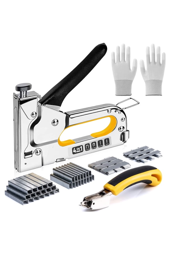 Upholstery 4 in 1 Staple Gun Heavy Duty with 4000 Staples, Staple Remover and Gloves, Manual Adjustment Stapler Gun for Wood, Crafts, Wall, Arts, DIY, Decoration