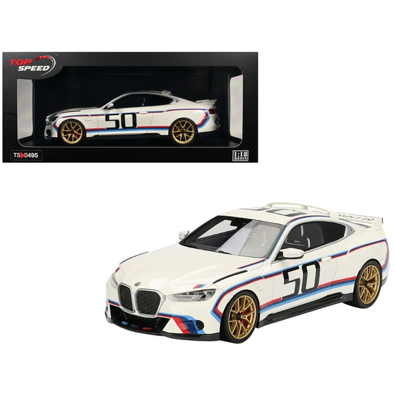BMW M4 3.0 CSL #50 White with Blue and Red Stripes 1/18 Model Car by Top Speed