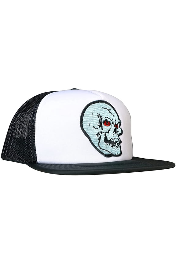 Horror Skull Patch Snapback Trucker Hat White