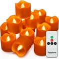 thumbnail image 1 of Topstone Tea lights Candles,Flameless Candles with Remote,Timing Electric Candles for Halloween Decoration ,12 Count ,Orange Base ,Warm White Light, 1 of 8