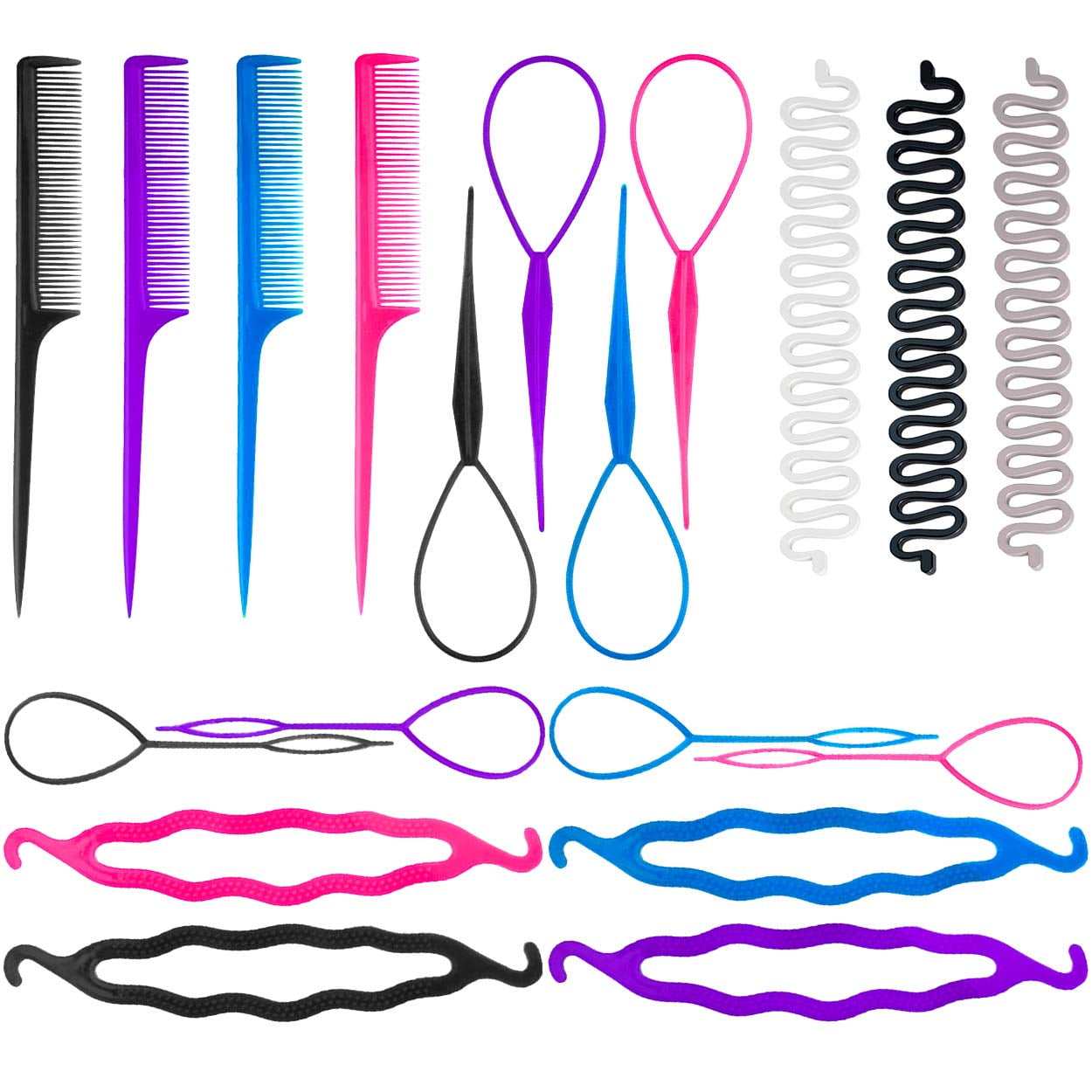 2 Pairs Hair Tail Tools, Hair Braid Accessories,French Braid Tool Loop for  Hair Styling, 2 pcs, 2 Colors