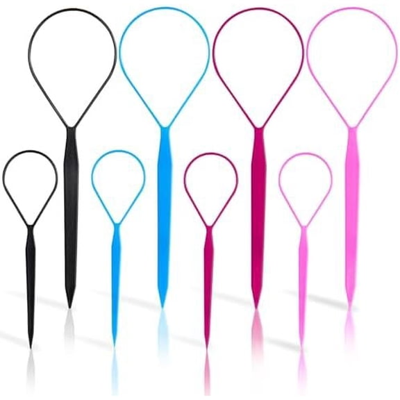 Topsy Tail Hair Tool Set, Ponytail Maker Loop Styling Tools, 2 Sizes, Multicolor, 8 count