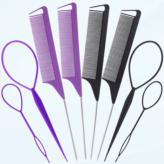 Topsy Tail Hair Tools for Styling Tail Combs for Hair Styling Topsy Turvy Hair Tool 4PCS Rat Tail Combs & 4 PCS Hair Loop Styling Tool Hair Tail Tools Hair Styling Tools & Appliances