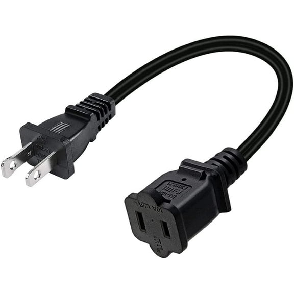 Toptekits 1' Polarized US Power Cable 2-Prong Male/Female, Black