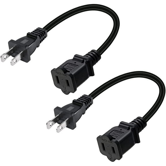Toptekits 2-Pack Polarized USA Outlet Saver Power Extension Cord Cable 125V 10A 2-Prong 2 Outlets for NEMA 5-15P to NEMA 5-15R (1.6ft/50cm)