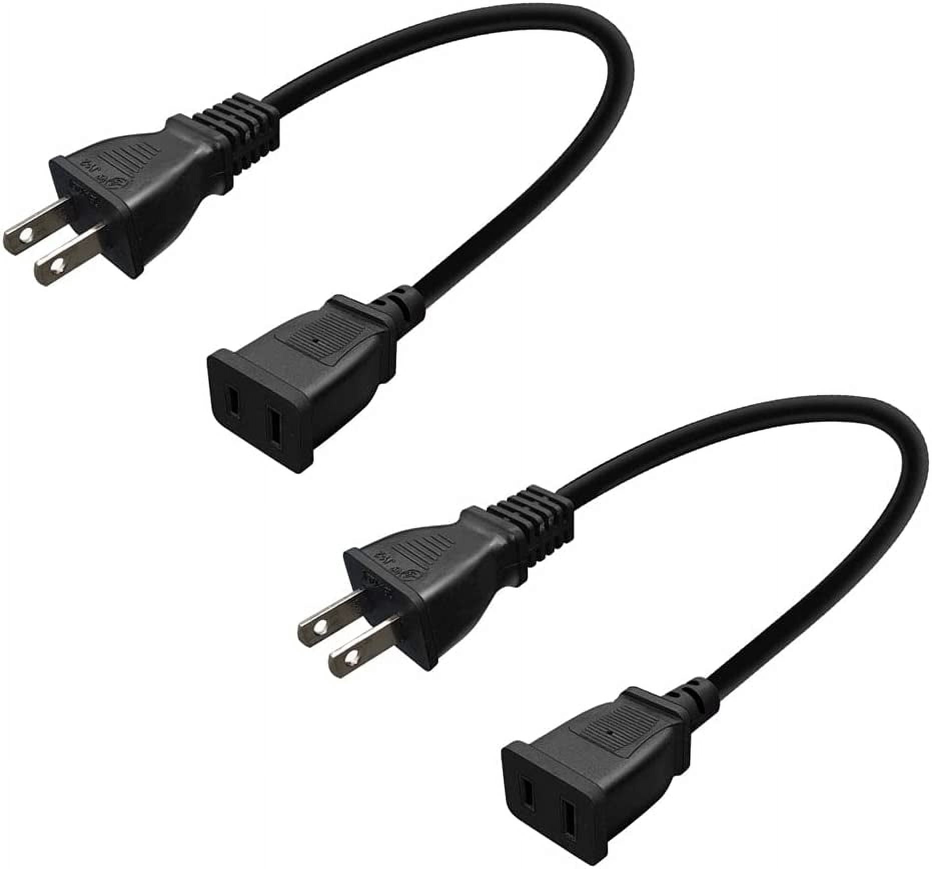 Toptekits 2-Pack USA Outlet Saver Power Extension Cord Cable 125V 10A 2-Prong 2 Outlets for NEMA 5-15P to NEMA 5-15R (1.6ft/50cm)