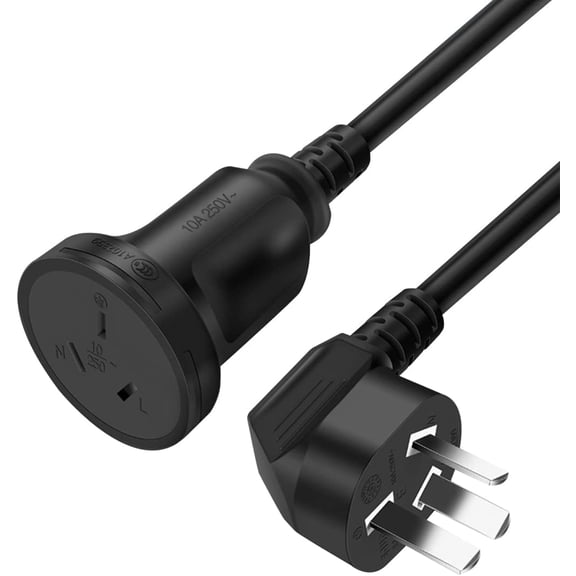 Toptekits AU Australia 3-Pin Male to Female Extension Power Cords, 10A 250V, (3m/9.8ft), Black 90-Degree Angled Australia AS 3112 SAA M/F Extension Cord Cable for PDU UPS (Black Angled 9.8ft/3m)
