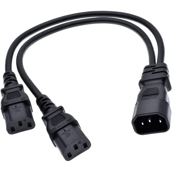 Toptekits C14 to 2X C13,C14 Splitter,(1ft/30cm) C14 Male to Dual C13 Female Power Y Splitter Adapter Cable Cord, IEC C14 Male Plug to 2X IEC C13 Female Socket Y Split Power Extension Cable