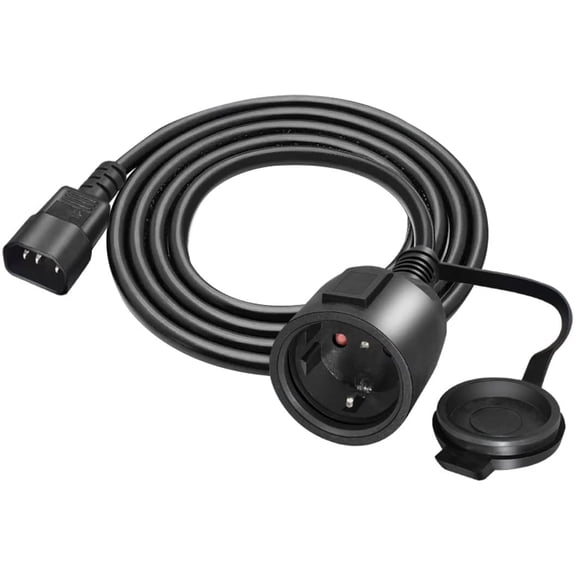 Toptekits C14 to Schuko Female Cord with Waterproof Cover,9.8ft/3m IEC320 C14 to CEE7/7 European Schuko Female Power Extension Cord, 17AWG, 10-16A, 250V (9.8ft/3m)