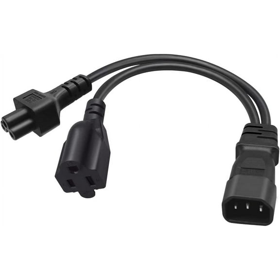 Toptekits C14 to C5 + 5-15R Y Splitter Power Plug Cord, Single IEC 320 C14 Male to C5 + 5-15R Female Splitter Adapter Cable Cord (C5 to C13/5-15R)