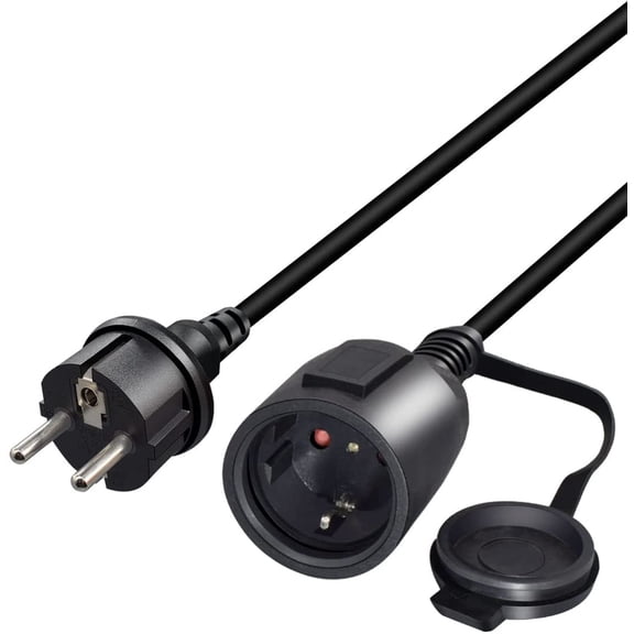 Toptekits CEE7/7 European Schuko Male to Female Extension Cords with Waterproof Cover, 16A 250V, 6ft/2m,2-Prong European Germany CEE 7/7 M/F Extension Cable (6ft/2m)