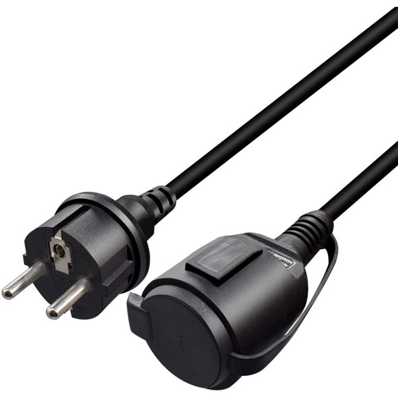 Rallonge Électrique Courte Schuko 0.5m IP44 - 16A 250V, Câble Extension Extérieur/Intérieur Avec Cache-Sécurité