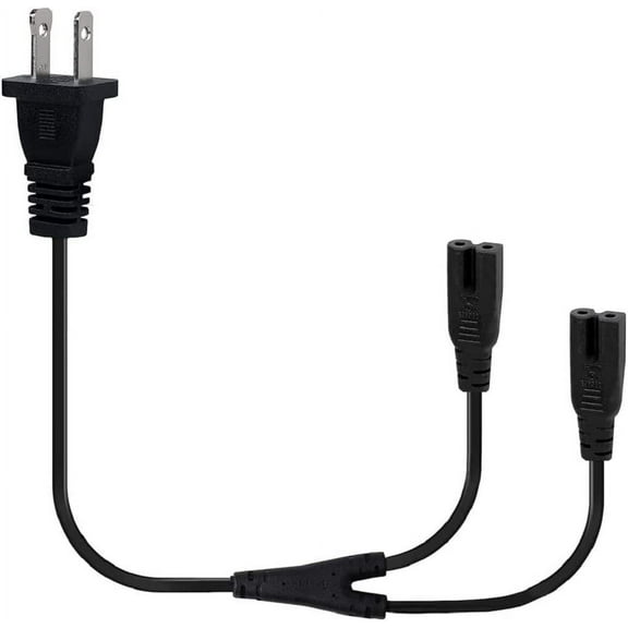 Toptekits Polarized US 2-Prong (Nema 1-15P) to Dual Polarized IEC C7 Y Split Power Cord, US 2 Outlet Male to Double Figure 8 Female Splitter, 6ft/1.8m (1-15P to 2XC7 Polarized)