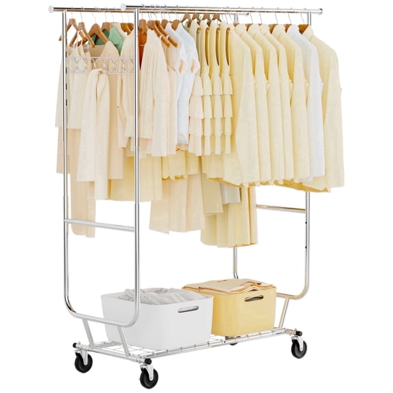 Heavy Duty Clothes Rack Load 660 LBS , Rolling Garment Rack, clothing Racks for Hanging Clothes, Metal Garment Rack with Wheels