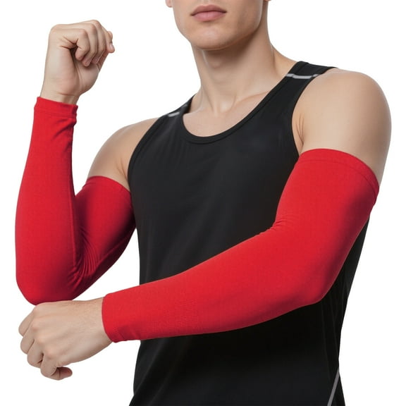 Toptie 1 Pair Arm Sleeves for Men Women, Arm Compression Sleeve for Football, Basketball & Volleyball-1 Pair Red