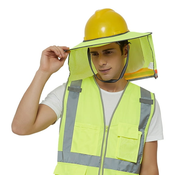 Toptie 10 Pack Hard Hat Sun Shield, Full Brim Mesh Neck Sun-Shade with Visor for Hardhats, High Visibility and Reflective