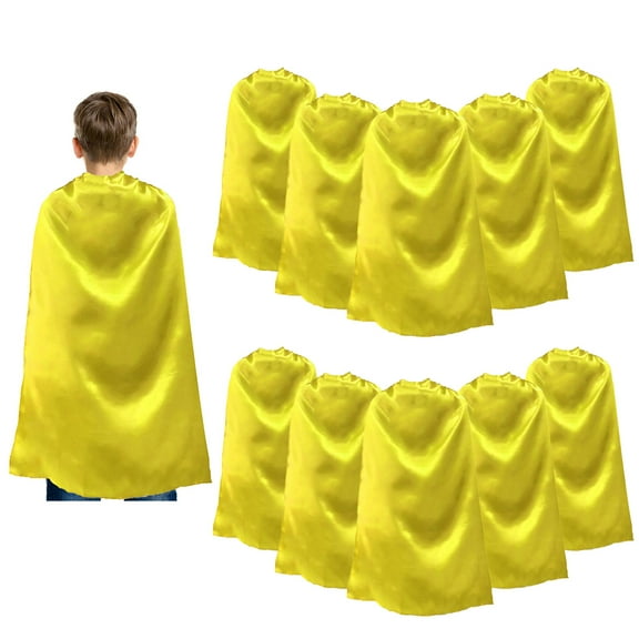 Toptie 10 Pack Satin Superhero Capes, Halloween Festival Event Costumes And Dress Up For Kids & Adults-Yellow-19 2/3" H x 27 1/2" W