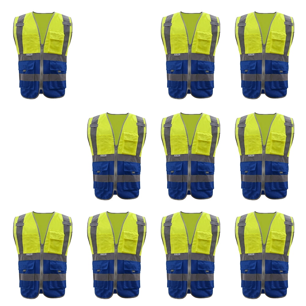 Toptie 10 Packs High Visibility Safety Reflective Vest with 9 Pockets ...