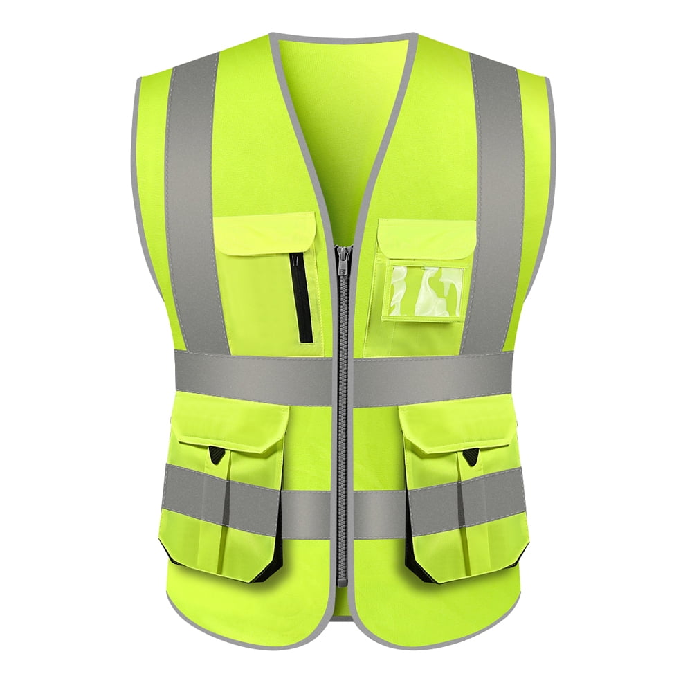 Toptie 10 Pockets High Visibility Safety Vest, Reflective Trim Safety Vest-Yellow-2XL