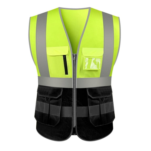 Toptie 10 Pockets High Visibility Safety Vest, Reflective Trim Safety Vest-Yellow/Black-2XL