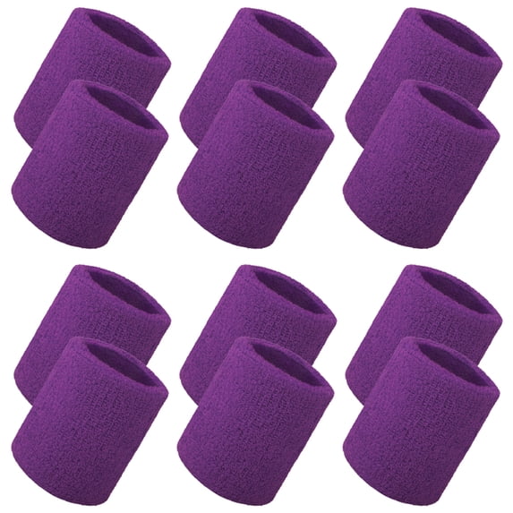 Toptie 12 Pcs Wrist Sweatbands, Cotton Terry Cloth Sports Wristbands for Working Out Basketball Football-Purple