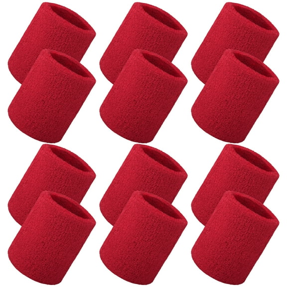 Toptie 12 Pcs Wrist Sweatbands, Cotton Terry Cloth Sports Wristbands for Working Out Basketball Football-Red