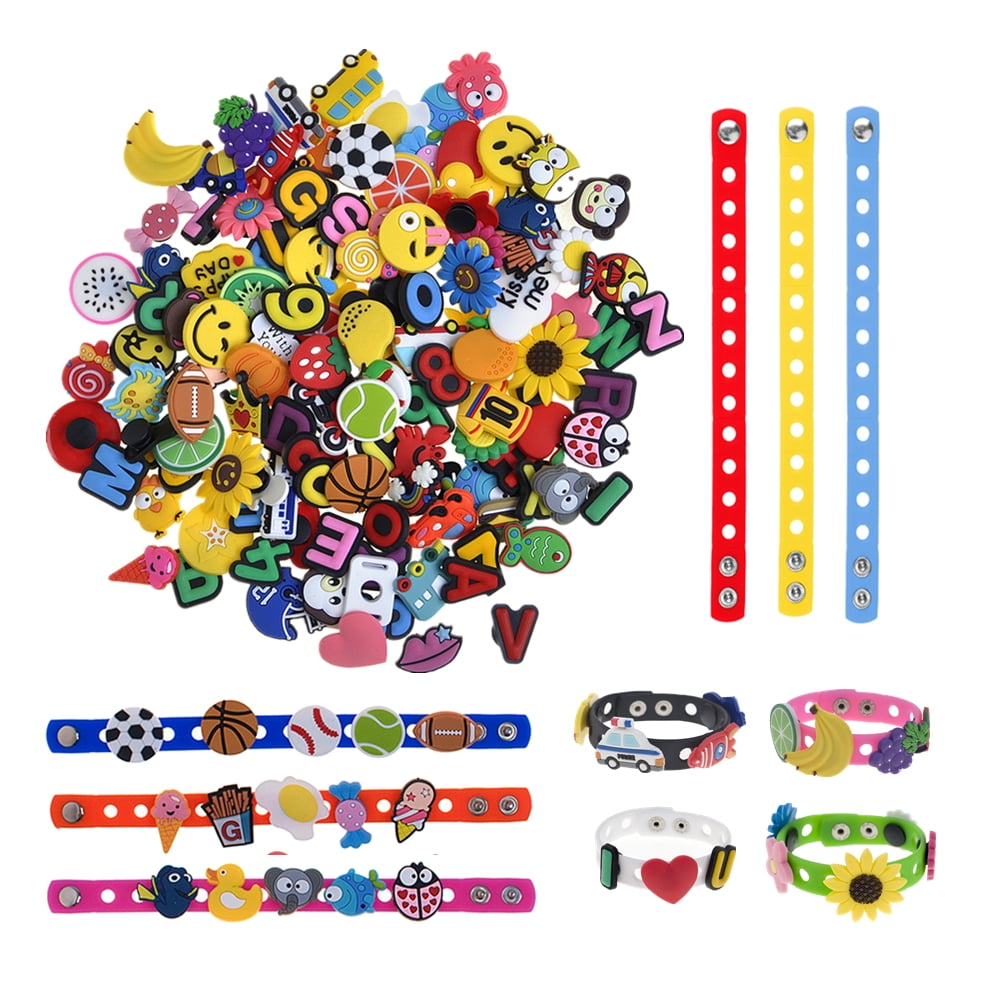 Toptie 120 PVC Shoe Charms & 10 Silicone Bracelets for Adults, Charm Fits  for Clog Shoes, Party Gift
