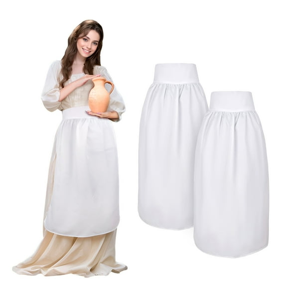 Toptie 2 Pack Maid White Long Half Aprons, Christmas Waist Apron for Party, Great for Cooking Baking-White-Adult Medium