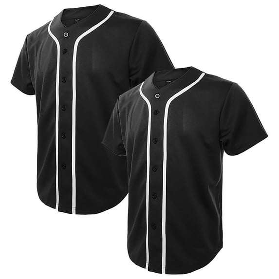 TOPTIE 2 Pack Men's Baseball Jersey Button Down Jersey Short Sleeve Shirt-Black Black-M