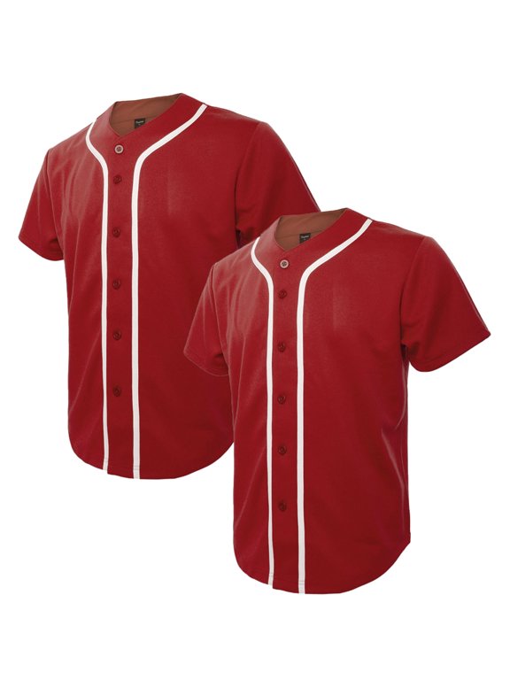 2 Pack Men's Baseball Jersey Button Down Jersey Short Sleeve Shirt-Red Red-S