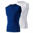 thumbnail image 1 of Toptie 2 Pack Mens Sport Compression Base Layer, Athletic Sleeveless T-Shirt-02#White/Blue-XXL, 1 of 6
