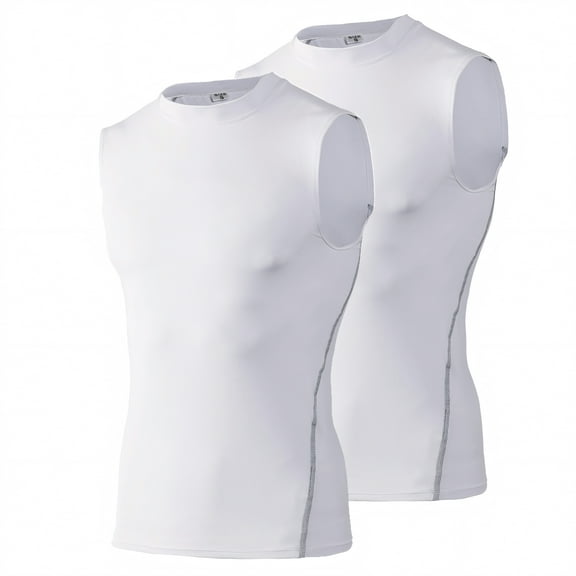 Toptie 2 Pack Mens Sport Compression Base Layer, Athletic Sleeveless T-Shirt-02#White-M