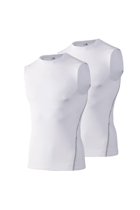 2 Pack Mens Sport Compression Base Layer, Athletic Sleeveless T-Shirt-02#White-M