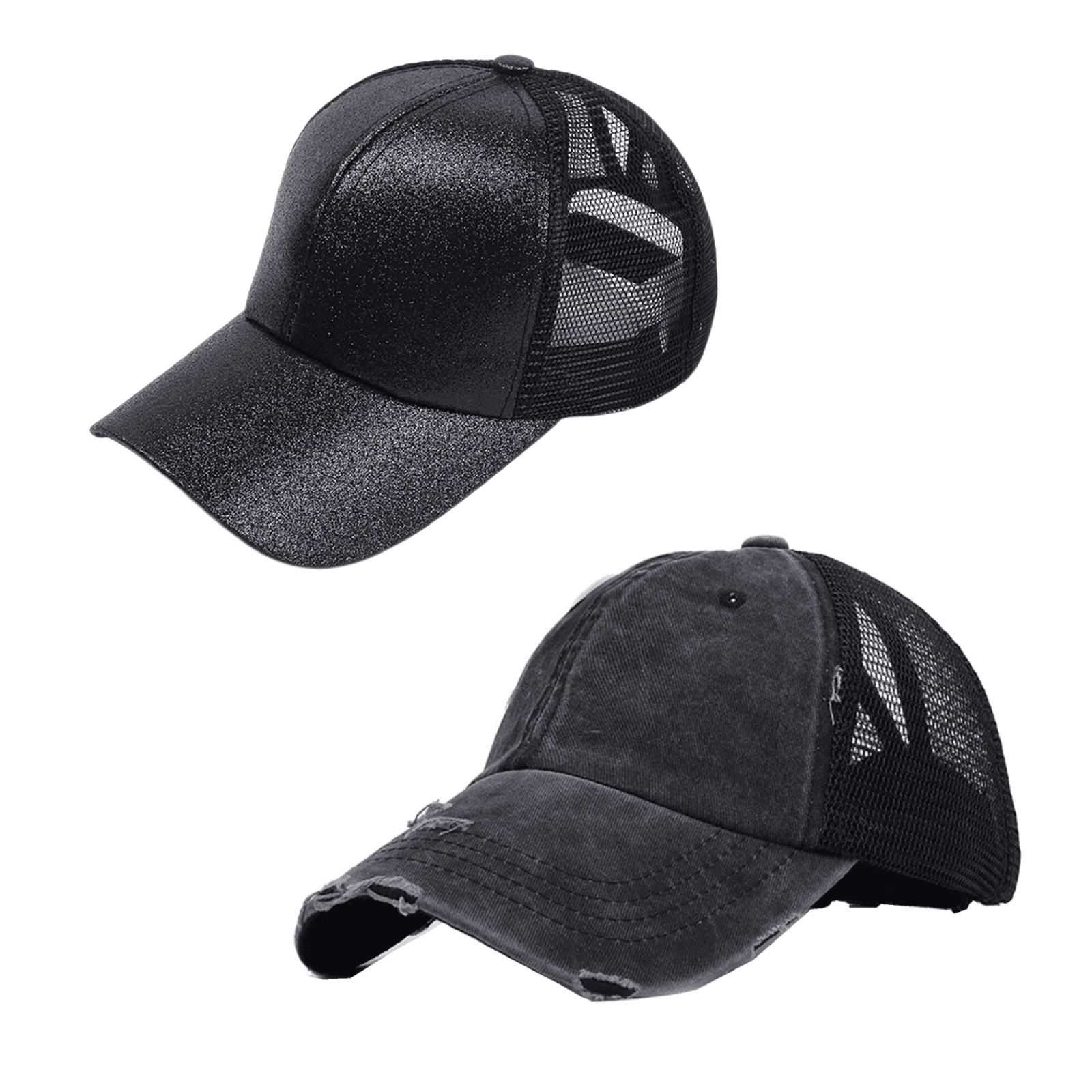 Messy hair/ponytail mesh black baseball cap High Ponytail Baseball Hat - Women Messy Bun Hat, Sun  main image 2