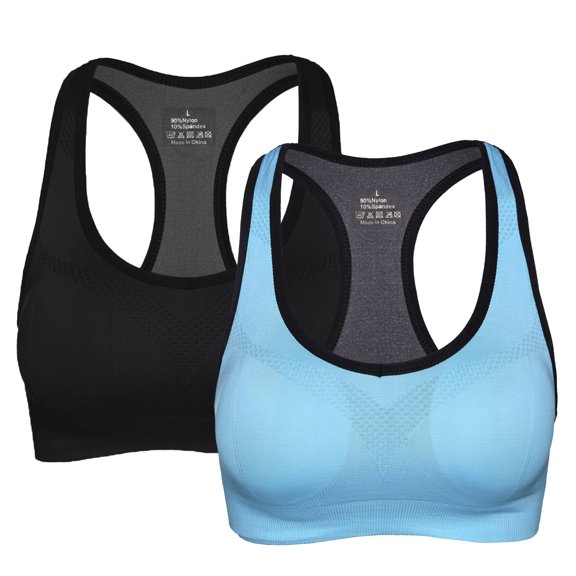 Toptie 2 Pack Racerback Sports Bras, Ladies High-support Bras-Black + Blue-M Fit 34D 36A 36B 36C 36D 38A 38B