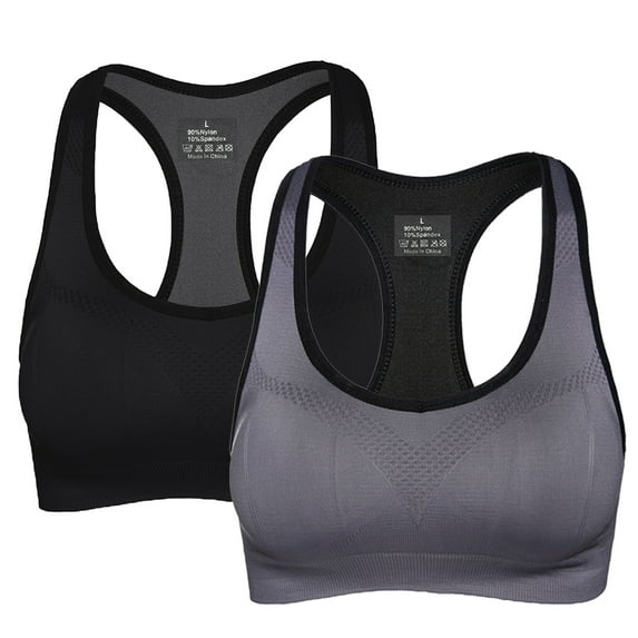 Toptie 2 Pack Racerback Sports Bras, Ladies High-support Bras-Black + Grey-XL Fit 42A 42B 42C 42D 44A 44B
