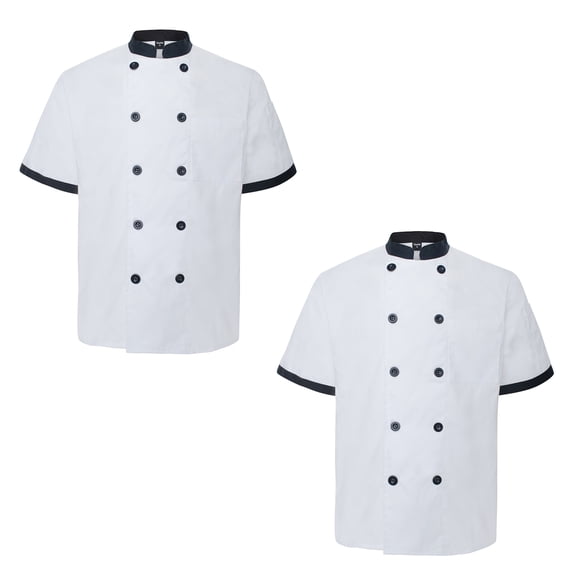 Toptie 2 Pack Unisex Short Sleeve Chef Coat Jacket, Black White