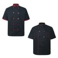 thumbnail image 1 of Toptie 2 Pack Unisex Short Sleeve Chef Coat Jacket, Black With Red / Black Red, 1 of 6