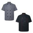 thumbnail image 1 of Toptie 2 Pack Unisex Short Sleeve Chef Coat Jacket,Black With Red / Dark Gray, 1 of 6