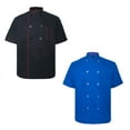 thumbnail image 1 of Toptie 2 Pack Unisex Short Sleeve Chef Coat Jacket, Black With Red / Royal Blue, 1 of 6