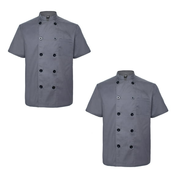 Toptie 2 Pack Unisex Short Sleeve Chef Coat Jacket, Dark Gray