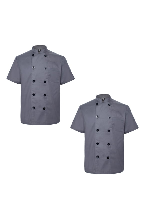 2 Pack Unisex Short Sleeve Chef Coat Jacket, Dark Gray