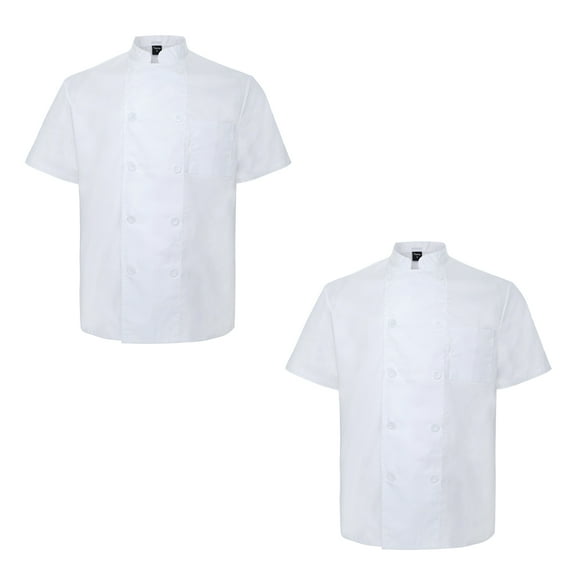 Toptie 2 Pack Unisex Short Sleeve Chef Coat Jacket, Pure White